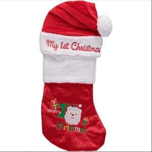 Little Me Babys First Christmas Hat & Stocking Set w Faux Fur Trim